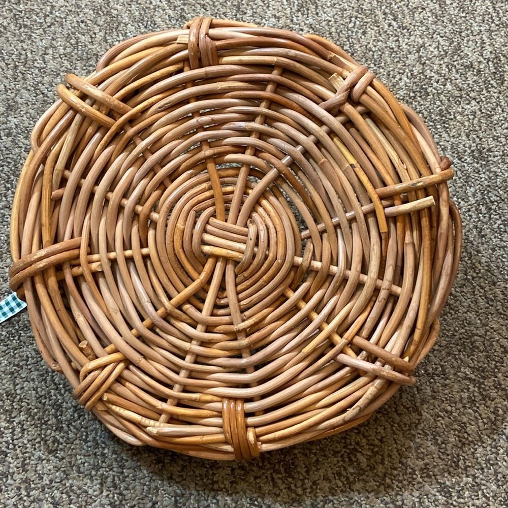 VTG, Mid-Century Japanese Rattan Natural Woven Basket 2 Handles Round Tray MCM - Picture 4 of 10